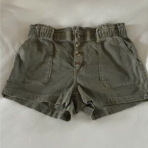 American Eagle Outfitters Olive High-Rise Button-Front Mom Shorts